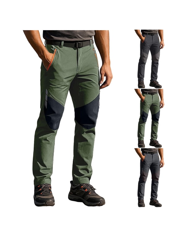 Men's Outdoor Fleece Lined Long Pants, Fall Winter Waterproof Cargo Pants with Zipper Pockets for Hiking Workwear Army Green L