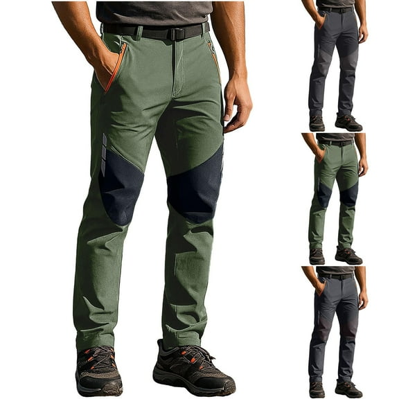 Afuyipoi Men's Outdoor Fleece Lined Long Pants, Fall Winter Waterproof Cargo Pants with Zipper Pockets for Hiking Workwear Gray XL