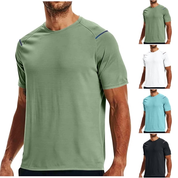 Afuyipoi Men's Outdoor Hiking Tee (M-3XL),Elastic Reflective Short Sleeve Quick Dry Performance Running Top Black Size 3XL