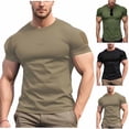 thumbnail image 1 of Afuyipoi Men’s Outdoor Sports T-shirts, Breathable Round-Neck Short-Sleeve Pullover Top with Hook-and-Loop Pocket Khaki Size L, 1 of 8