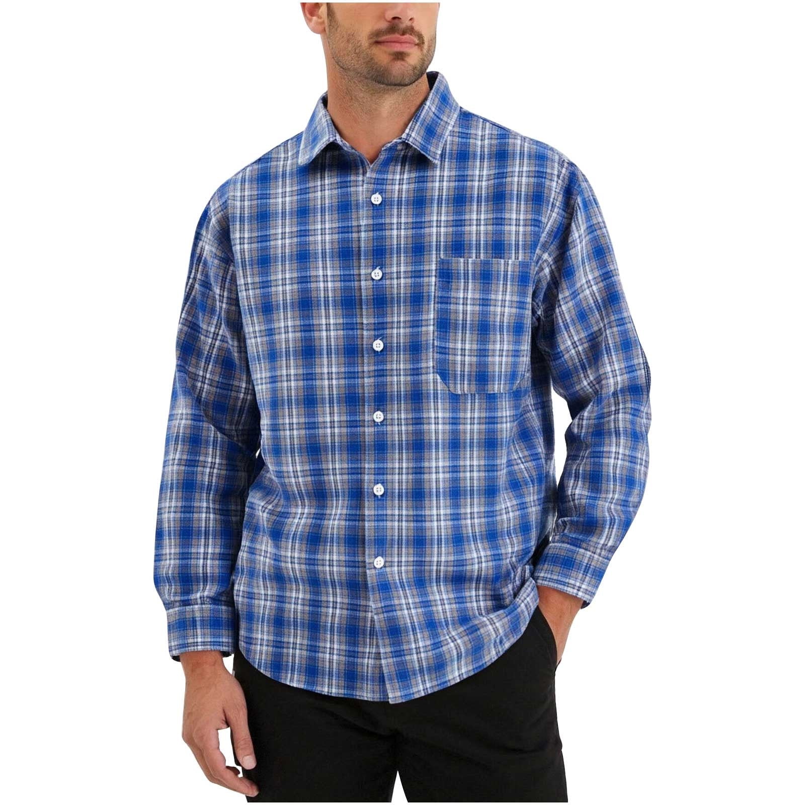 Afuyipoi Men's Oversized Plaid Shirt with Pocket,Collared Long Sleeve ...