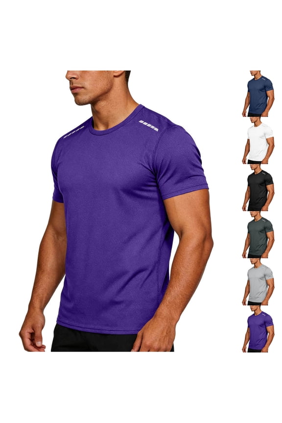 Men's Performance Running Shirt (XS-3XL), Quick Dry Short Sleeve Solid Color Round Neck Training Top Purple Size L