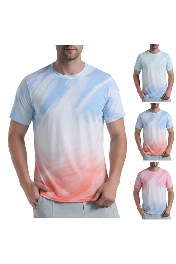 Men's Performance Running Tee (M-5XL),Gradient Print Short Sleeve Reflective Outdoor Moisture Wicking Shirt Pink Size 3XL