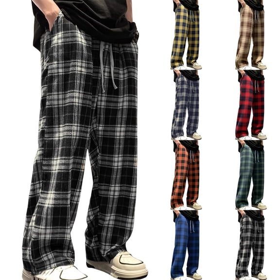 Afuyipoi Men’s Plaid Flannel Lounge Pants, Fleece Warmth Elastic Drawstring Waist Casual Pajama Trousers with Pockets Army Green Size XL