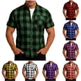 thumbnail image 1 of Afuyipoi Men's Plaid Lapel Shirt, Patchwork Short-Sleeve Button-Front Shirt with Pocket Army Green Size L, 1 of 7