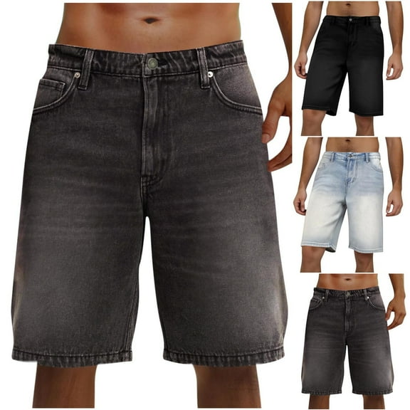 Afuyipoi Men's Relaxed Fit Denim Shorts, with Side Pockets Button & Zipper Classic Casual Jean Shorts Gray M