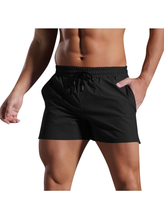 Men's Running Shorts, Elastic Waist 3-Inch Quick Dry Outdoor Shorts with Mesh Lined Black XL
