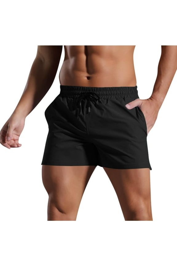 Men's Running Shorts, Elastic Waist 3-Inch Quick Dry Outdoor Shorts with Mesh Lined Black XL