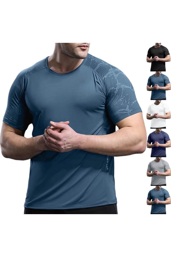 Men's Running T-Shirt (XS-5XL), Ice Feel Quick Dry Athletic Training Performance Top Navy Size 3XL