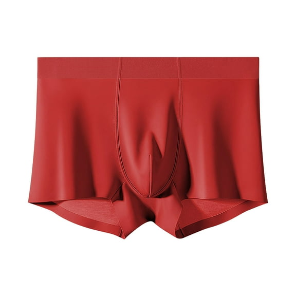 Afuyipoi Men's Seamless Breathable Underpants,Boxers Mid Rise Solid Flat Front Underwear Red 3XL