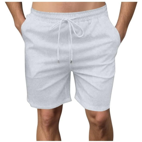 Afuyipoi Men's Shorts, Solid Color Drawstring Waist 5-Inch Shorts with Pockets White 2XL