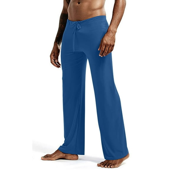 Afuyipoi Men's Sleep Straight Leg Pants,Breathable Elastic Waist Solid Color Causal Sleepwear Lounge Pants Sky Blue M