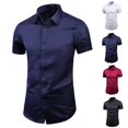 thumbnail image 1 of Afuyipoi Men's Solid Color Lapel Casual Loose Oversized Short - sleeved Shirt,Black 2XL, 1 of 8
