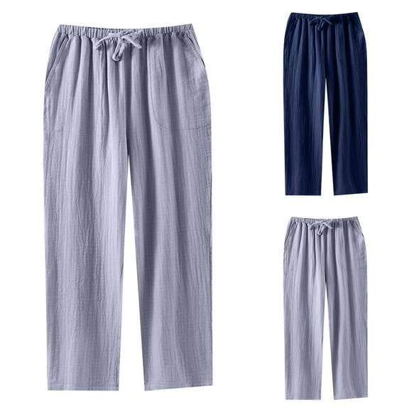 Afuyipoi Men's Solid Color Sleep Pants,Drawstring Waist Breathable Straight Pajama Lounge Pants with Pockets Gray M