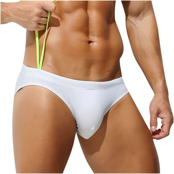 Afuyipoi Men's Solid Color Underpants,Swim Trunks Quick Dry Drawstring Waist Leisure Bottoms White S