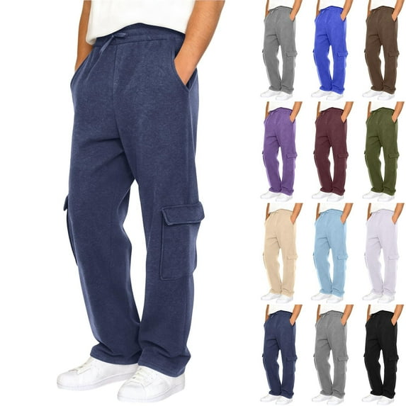 Afuyipoi Men’s Sport Joggers, Elastic Waist Side-Pocket Loose-Fit Stight Leg Trousers Light Blue Size M