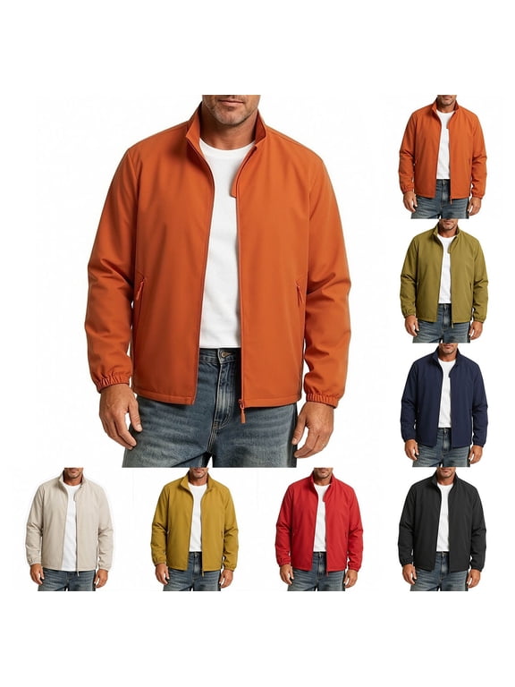 Men’s Stand Collar Jacket Lightweight Breathable Casual Blazer Business-Casual Short Coat Orange Size L