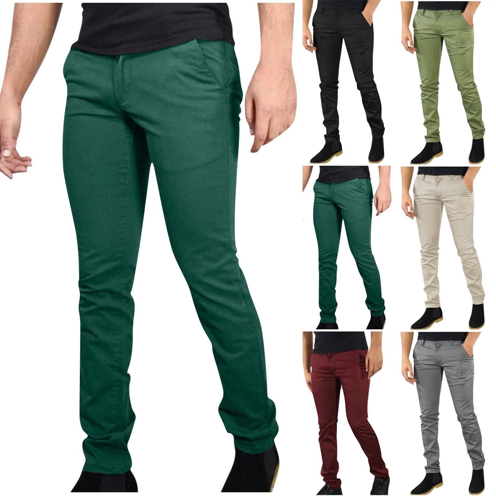 Afuyipoi Men's Stretch Dress Pants, Solid Color Casual Business Slim Fit  Work Pants Army Green 3XL
