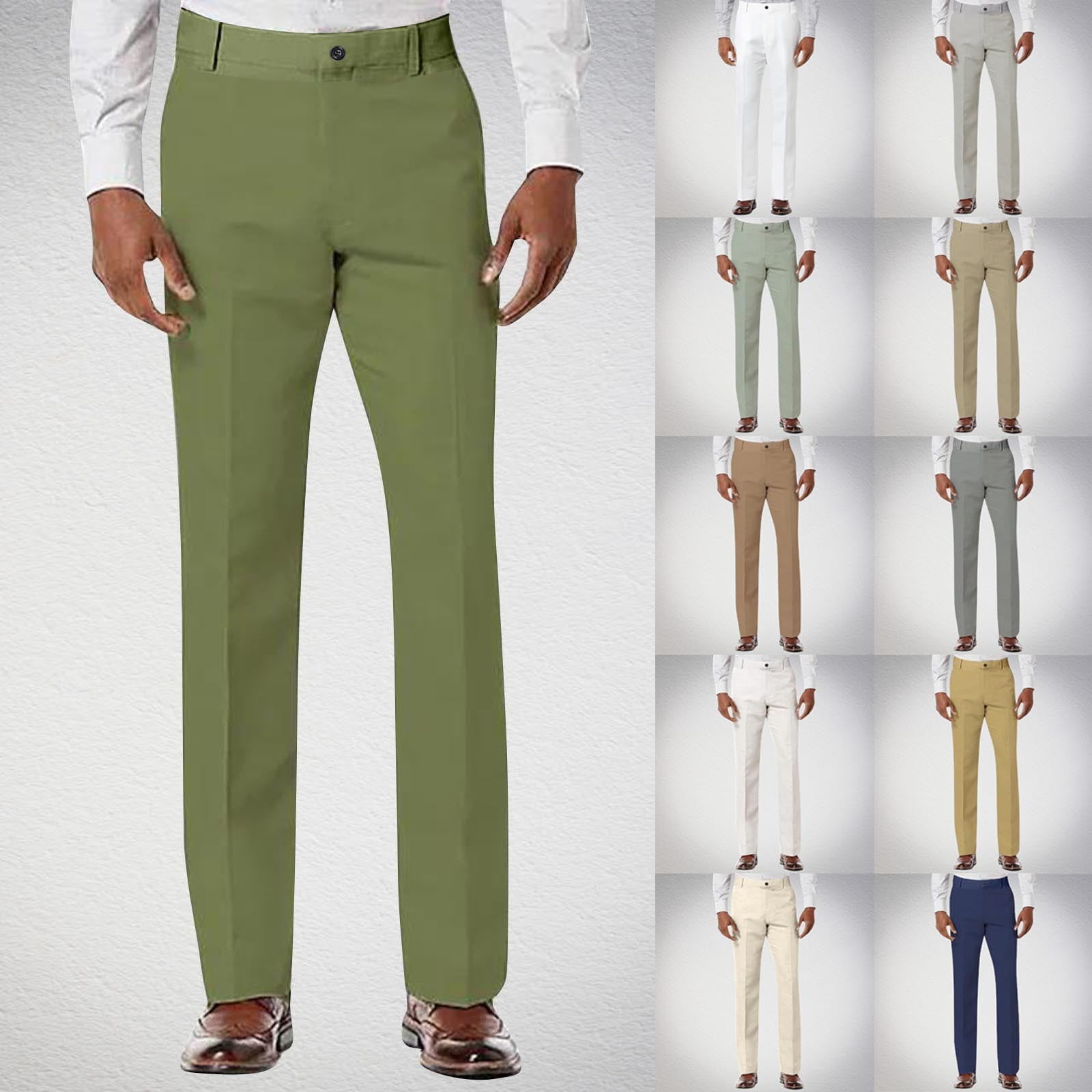 Afuyipoi Men's Suit Pants, Casual Business Dress Pants Classic Fit Flat ...