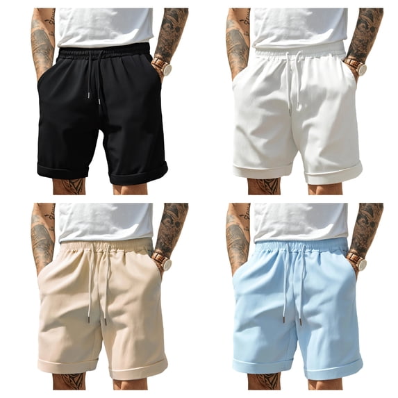 Afuyipoi Men’s Summer Pleated Chino Shorts, Straight-Leg Lightweight & Breathable Casual Shorts White Size 2XL