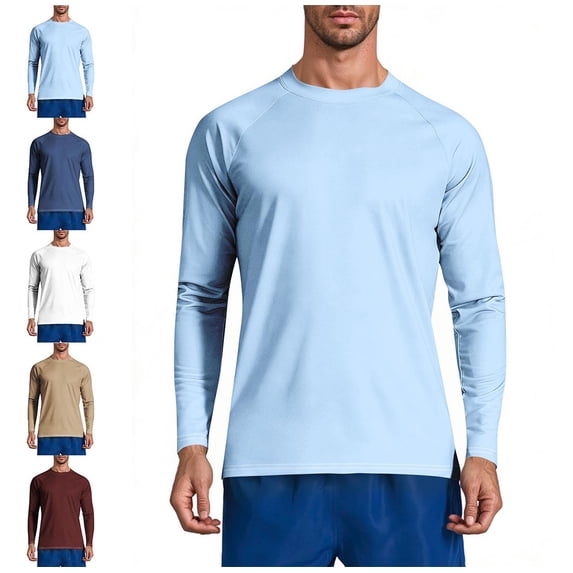 Afuyipoi Men’s Sun Protection Long Sleeve T-Shirts, Oversized Fit Quick-Dry Casual Round Neck Athletic Shirts For Spring And Summer Brown Size L