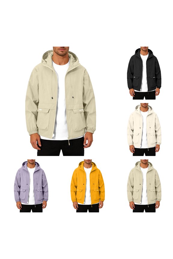 Men's Sunscreen Jacket,Hooded Zipper Long Sleeved Sun Protective Clothing Khaki S