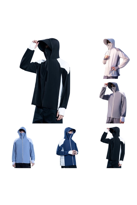 Men's Sunscreen Jacket,UPF 50+ Protection Summer Ice Silk Sun Clothing Navy 3XL