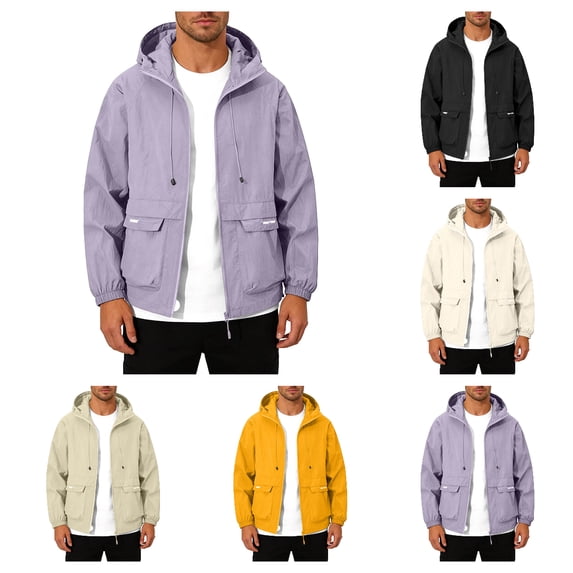 Afuyipoi Men's Sunscreen Jacket,Zipper Hooded Long Sleeved Sun Protective Clothing Purple 4XL