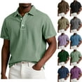 thumbnail image 1 of Afuyipoi Men's T - Shirt, Button Lapel Short Sleeve Solid Color Casual Tees Navy 3XL, 1 of 8