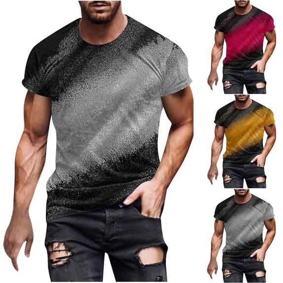 Afuyipoi Men's T-Shirts,Stretch Jersey Graphics Print Crew Neck Casual Shirt Gray XL