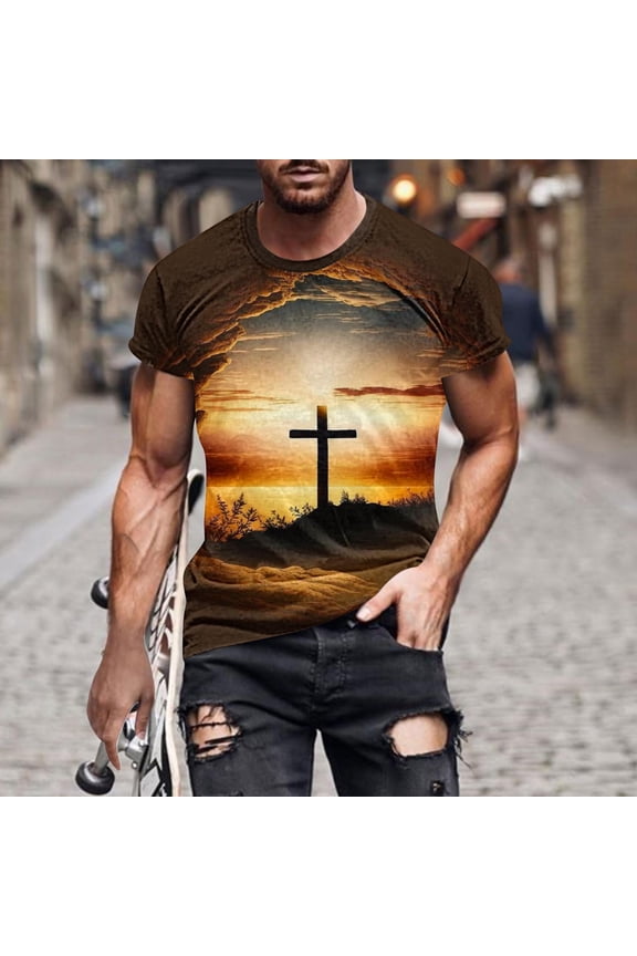 Men's Training Tee with Cross Motif,Athletic Muscle Fit Performance Lightweight Workout Tees Gold XL