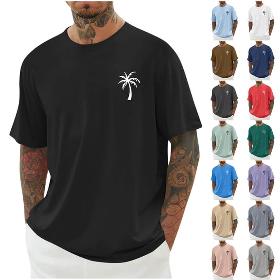 Afuyipoi Men's Tropical Print Workout Top,Standard Athletic Cut Athletic Jersey Island Graphic Gym Tees Brown L