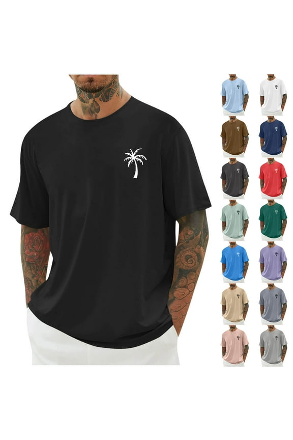 Men's Tropical Print Workout Top,Standard Athletic Cut Athletic Jersey Island Graphic Gym Tees Brown L