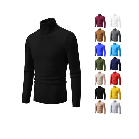 Afuyipoi Men's Vintage Turtleneck Knitwear,Solid Color Elastic Fit Pullover Sweate rSoft Fleecing Texture Black L