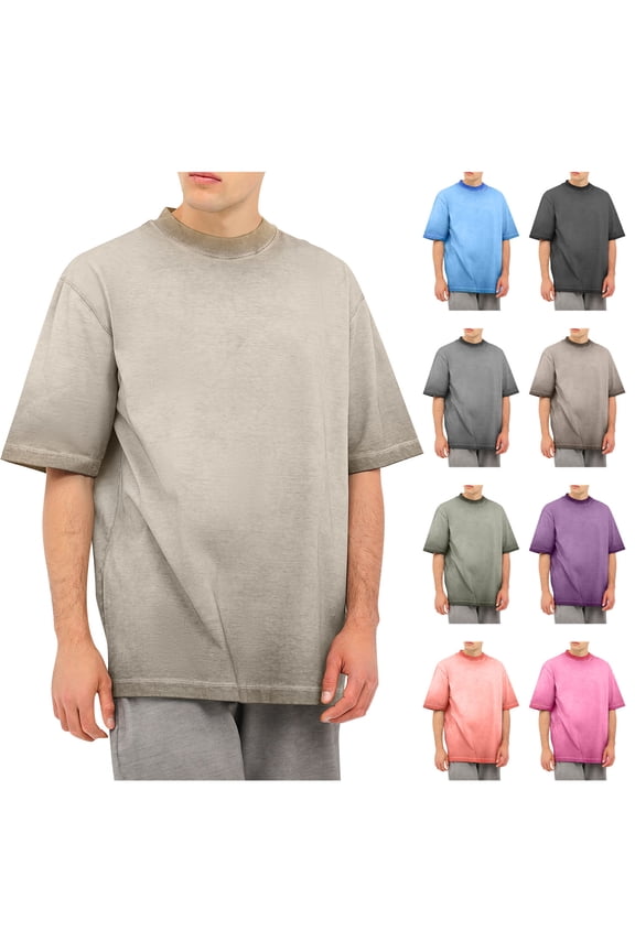 Men's Washed Cotton T-Shirt,Relaxed Silhouette Soft Handfeel Classic Solid Hue Everyday Casual Wear Khaki S