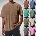 thumbnail image 1 of Afuyipoi Men's Washed Cotton T-shirt Solid Color with Pocket Crew Neck Vintage Distressed Tee Brown Size L, 1 of 5