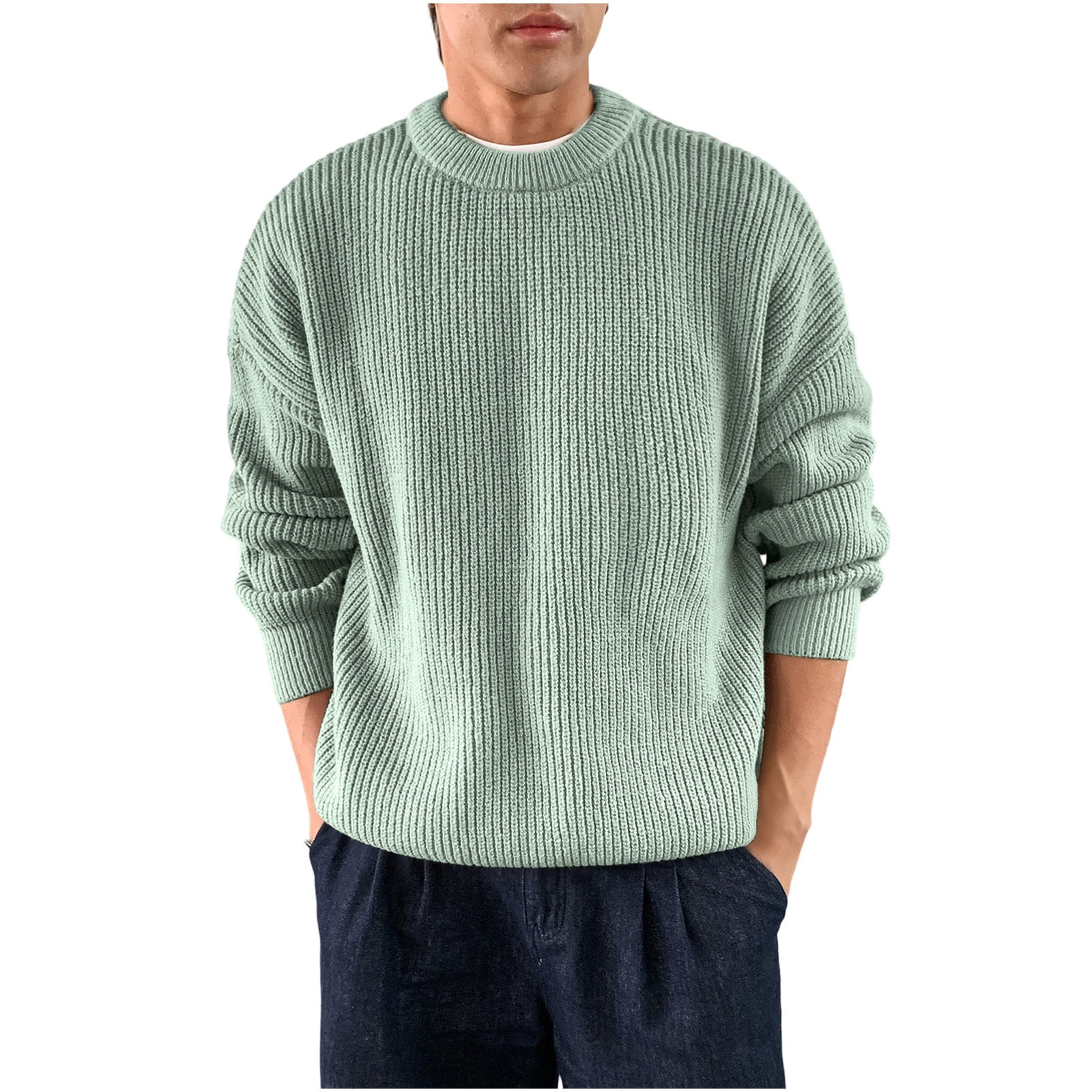 Afuyipoi Men's Winter Sweater,Round Neck Long Sleeved Solid Color Warm ...