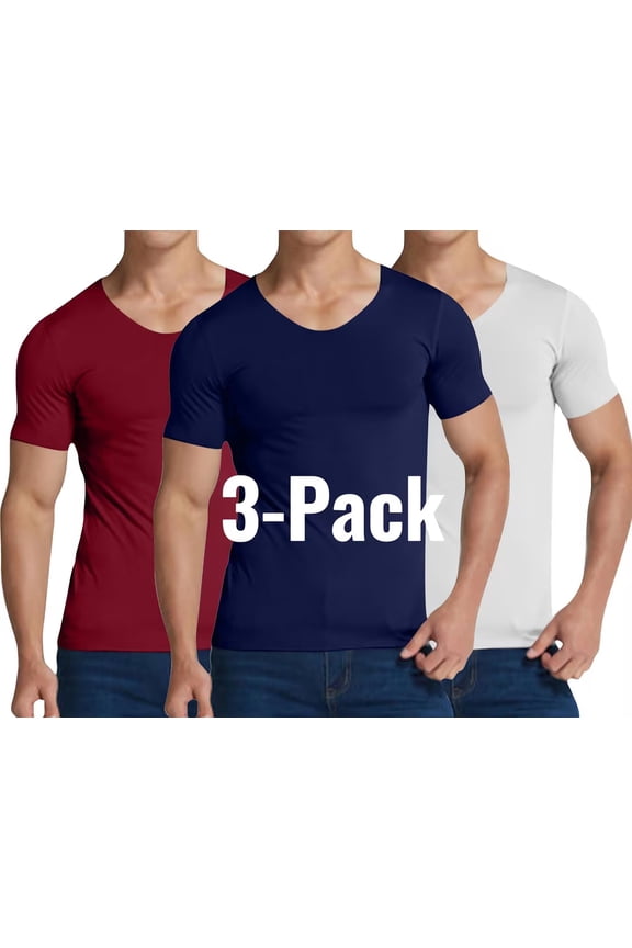 Mens 3-pack Lightweight Undershirts V-neck Slim Fit Short Sleeve Tshirts Stretch Tee Tops Navy Size 2XL