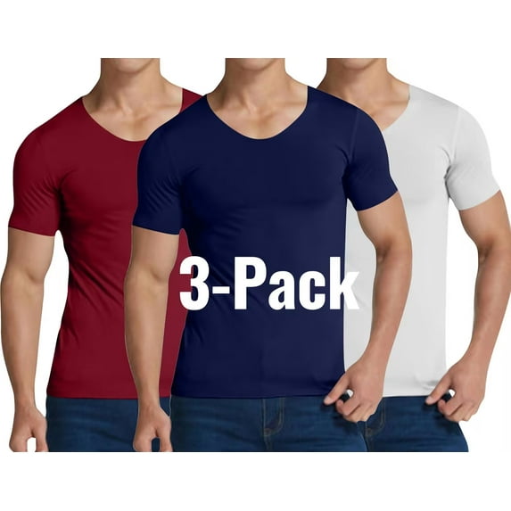 Afuyipoi Mens 3-pack Lightweight Undershirts V-neck Slim Fit Short Sleeve Tshirts Stretch Tee Tops Navy Size L