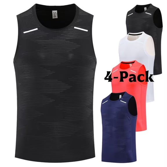 Afuyipoi Mens 4 Pack Compression Shirt Tank Top, Casual Sport Work Out Under Base Layer Black Size 2XL