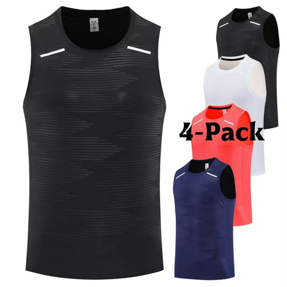Afuyipoi Mens 4 Pack Compression Shirt Tank Top, Casual Sport Work Out Under Base Layer Black Size XL