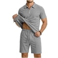 thumbnail image 1 of Afuyipoi Mens Beach Two-piece Sets,Solid Color Elastic - Waist Shorts Half - Zipper Top Summer Suit Gray M, 1 of 9