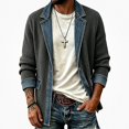 thumbnail image 1 of Afuyipoi Mens Blazer Knit Denim Patchwork Long Sleeve Single Button Pocket Jacket Dark Gray Size S, 1 of 7