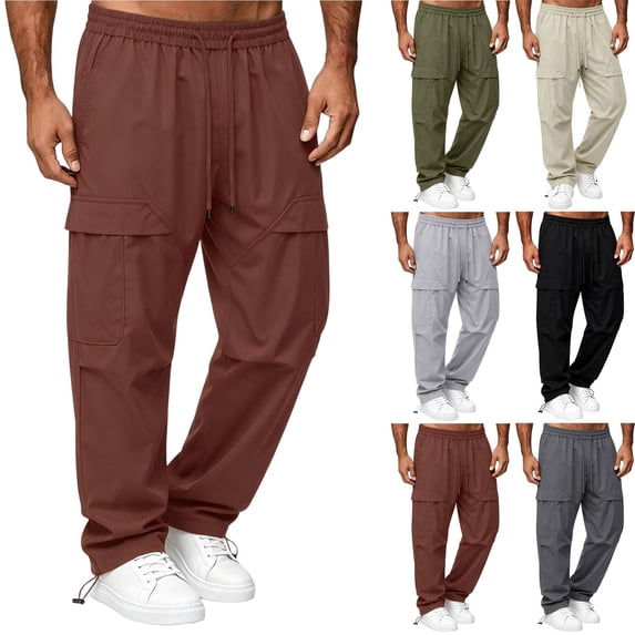 Afuyipoi Mens Cargo Pants Elastic Waist with Drawstring Windproof Outdoor Sports Jogger Trousers Gray Size XL