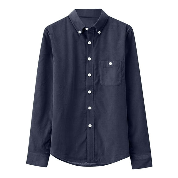 Afuyipoi Mens Casual Button Up Shirts Long Sleeve Shirts,Stand Collar Lightweight with Pocket Classic Men's Shirt Navy L