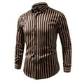 thumbnail image 1 of Afuyipoi Mens Causal Button-up Shirt Long Sleeve,Slim Fit Lightweight Collar Casual Striped Business Shirts Coffee 4XL, 1 of 8