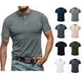 thumbnail image 1 of Afuyipoi Mens Cotton Henley Shirt Summer Short Sleeve Solt Fit Breathable Sport Casual Daily Top Gray Size L, 1 of 6