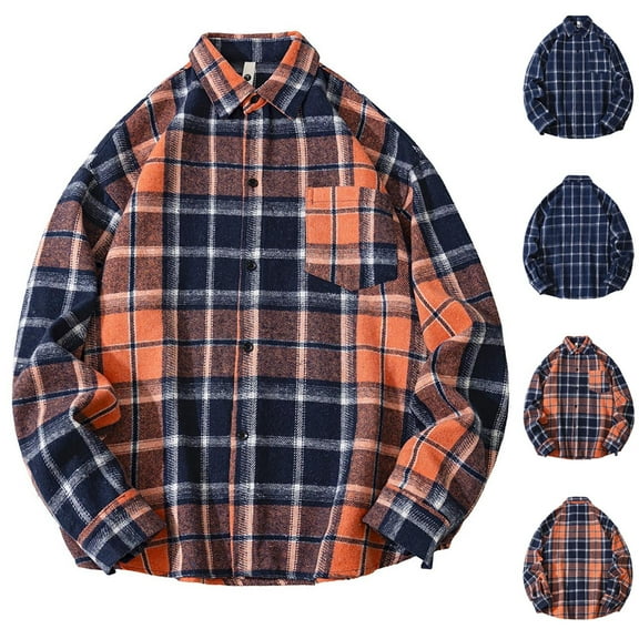 Afuyipoi Mens Flannel Shirts, Long Sleeve Plaid Button Down Shirt Casual Cotton Shirt with Pocket Blue 3XL