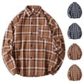 thumbnail image 1 of Afuyipoi Mens Flannel Shirts, Long Sleeve Plaid Button Down Shirt Casual Cotton Shirt with Pocket Khaki XL, 1 of 9