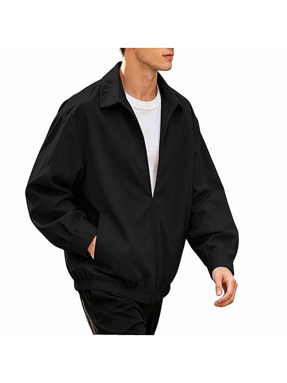 Mens Half Zip Jacket Collar Coat Casual Loose With Side Pockets Black Size M